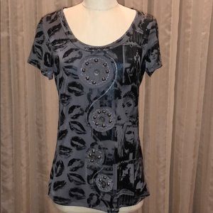 NWOT Farinelli Appliqué Front Printed Knit Top